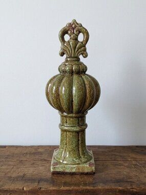 Vtg Crackled Green Ceramic Finial Statue 17" Architectural Tuscan Shelf Decor